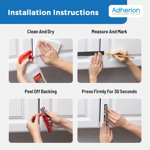 Installation guide for 5 Inch Brushed Nickel Adhesive Cabinet Handles Set Of 4 All Metal Self Stick Drawer Pulls No Drilling With 3M Adhesive.