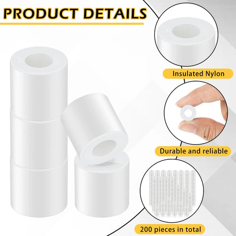 200 Pcs Heavy Duty Nylon Spacers White Half Inch Thick Round Insulated Electrical Outlet Screw Washers For Robotics stacked view