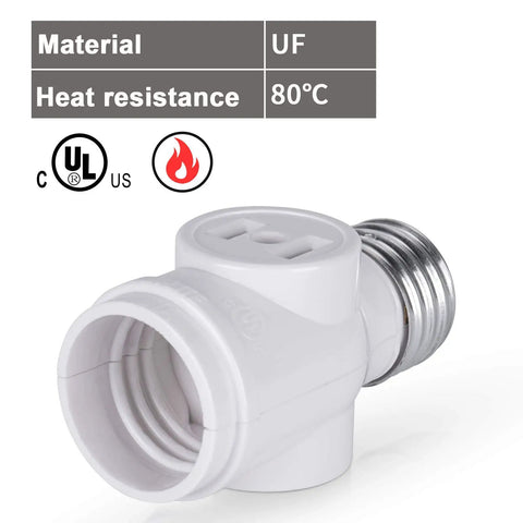 UL Listed E26 To Two Prong Polarized Outlet Splitter And Bulb Socket Adapter, UF material, heat resistance 80°C, white