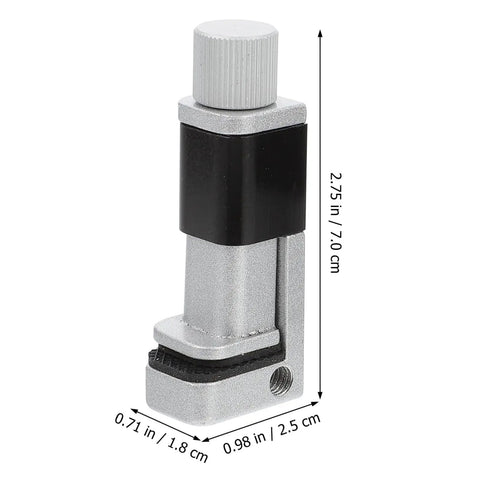 Screen Fixation Clip Set For Phones And Tablets Adjustable Non Scratch Rubber Lining Clamps For Quick Easy Screen Repair And Maintenance Perfect For Fast Install And Secure Hold, silver, side view with measurements, 2.75x0.98x0.71 in.