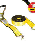 Yellow 2 Inch 30 Foot Ratchet Tie Down Straps With Wire Hooks Beefy Heavy Duty 10 Pack for Flatbed Trucks Trailers and Pickups