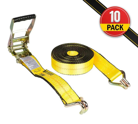 Yellow 2 Inch 30 Foot Ratchet Tie Down Straps With Wire Hooks Beefy Heavy Duty 10 Pack for Flatbed Trucks Trailers and Pickups