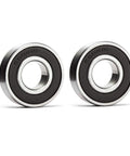Front view: two 6001-2RS ball bearings, 12mm ID x 28mm OD x 8mm W, double sealed.
