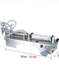 Automatic Pneumatic Liquid Filler Machine Horizontal Bottle Dosing Station Stainless Steel Frame side view with measurements