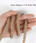 8mm Jute Rope Thick Twine 50 Feet Heavy Duty Natural Fiber held in hand for crafts and DIY projects.