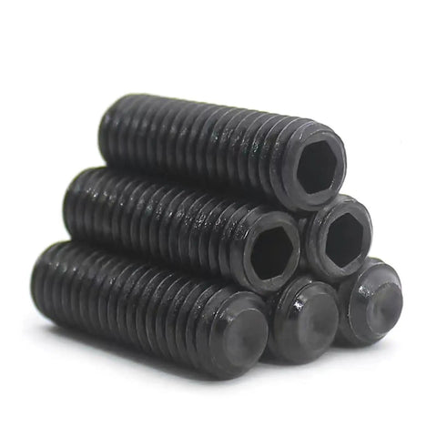 Built Tough M12 12mm Grub Screws Cup Point Set Bolt Pack Of 30 stacked black carbon steel screws with hex drive.
