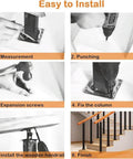 Installation steps for Badass Adjustable Two Seventy Degree Side Mounted Railing Post Bracket Black Wrought Iron Deck Spindle.