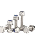 Stainless Steel M6 Flange External Hex Head Screws With Serrated Flange, Nylon Insert Nuts Kit, M6x25 Inch, 20 Sets displayed