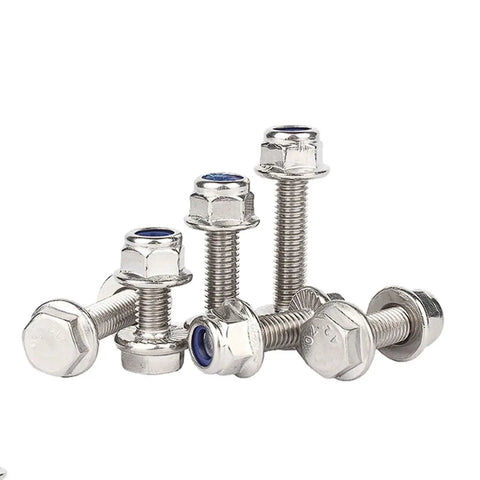 Stainless Steel M6 Flange External Hex Head Screws With Serrated Flange, Nylon Insert Nuts Kit, M6x25 Inch, 20 Sets displayed