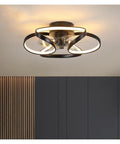 Slick Three Speed Ceiling Fan With Light Featuring Invisible Abs Blades Led Fandelier Semi Flush Mount Remote Control in a modern room.