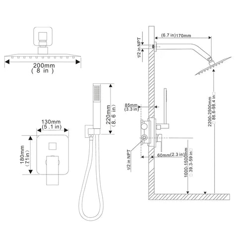 Heavy Duty Matte Black Shower Faucet Set With Swanky Rain Shower System And High Pressure Handheld Square Shower Head Wall Mounted Bathroom Combo Kit Built Straight Up Solid To Guarantee Zero Sweat And Smooth Shower Sessions For Years