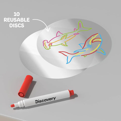 Doodle Projector Art Station For Kids With Reusable Drawing Discs And 6 Dry Erase Markers Project Drawings On Walls And Ceilings A No Mess Kid Friendly Arts And Crafts Kit Gift For Creative Play, 10 reusable discs and marker