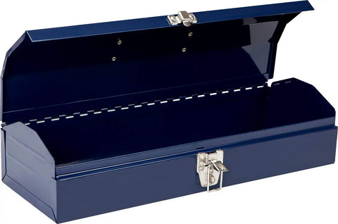 Kickbutt 16 Inch Hip Roof Portable Steel Tool Box With Heavy Duty Metal Latch And Scratch Resistant Powder Coated Blue Finish Built For The Weekend Warrior Ready To Stow Your Favorite Grease Monkey Gear Without The Sweat