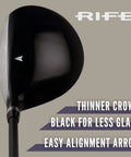 Offset 7 Wood Golf Club Right Hand Senior Flex With Men's Senior Size Black Pro Velvet Grips 42 Inch Standard Length 22 Degree Loft Dyna Flo Graphite Shaft Includes Head Cover, showcasing black head and alignment arrow