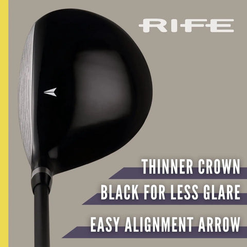Offset 7 Wood Golf Club Right Hand Senior Flex With Men's Senior Size Black Pro Velvet Grips 42 Inch Standard Length 22 Degree Loft Dyna Flo Graphite Shaft Includes Head Cover, showcasing black head and alignment arrow