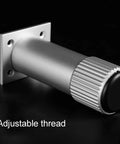 Top Tier Adjustable Furniture Legs With Dope Brushed Aluminum Finish And Heavy Duty Stainless Screws For Cabinets Tables Flex Height Setup To Fix Wobbly Floors Instantly Sleek Urban Living - close-up of adjustable aluminum leg with threaded top.