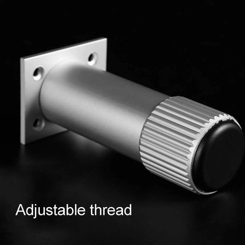Top Tier Adjustable Furniture Legs With Dope Brushed Aluminum Finish And Heavy Duty Stainless Screws For Cabinets Tables Flex Height Setup To Fix Wobbly Floors Instantly Sleek Urban Living - close-up of adjustable aluminum leg with threaded top.