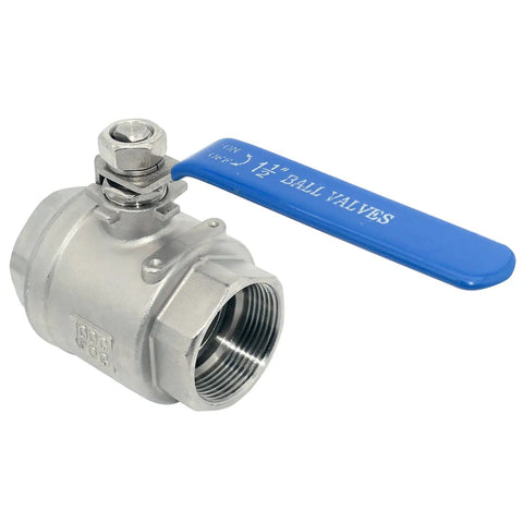 Two Pack Pro Grade 316 Stainless Steel 1.5 Inch Full Port Ball Valve With Heavy Duty Blue Vinyl Insulated Handle NPT Female To Female Threads