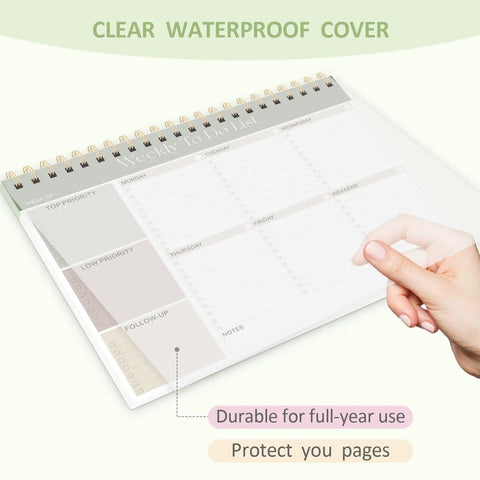 Undated Weekly To Do List Notepad 52 Large 8.5x11 Sheets Landscape Planner with clear waterproof cover