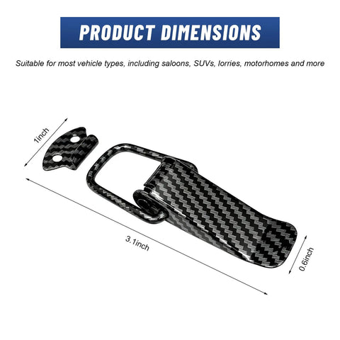 Bombproof Carbon Fiber Bumper Clip Hasp Quick Release Auto Fastener Locks Tight To Keep Body Panels Snug And Straight, dimensions 3.1x1x0.6 inches.