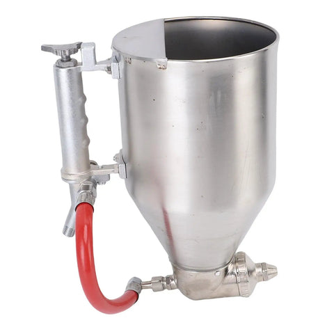 Big Time Cement Mortar Sprayer With 3.5L Reservoir Tank designed for textured paint, showing stainless steel pot and red hose.