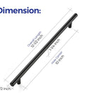 Matte Black Stainless Steel Cabinet Handles Set, 12-1/2 Inch Overall Length, 10 Inch Center-To-Center, dimensions diagram.