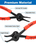 Snap Ring Pliers Set 10 Piece Kit For Internal And External Retaining Rings With Bent And Straight Tips Heavy Duty Automotive Tools Include Pick And Storage Case, featuring PVC handle and carbon steel construction.