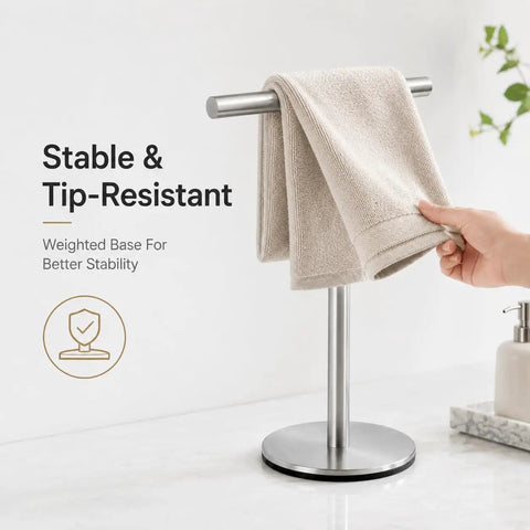Standing 13 Inch T Shape Towel Bar Rack Stand Made From SUS304 Stainless Steel With Brushed Finish Rust Resistant Towel Holder