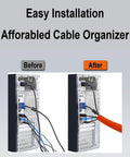 Before and after image showing easy installation of Beefy Heavy Duty Yellow HDPE Wire Loom Tubing for cable organization.