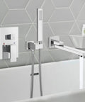 Wall Mounted Bathtub Faucet With Handheld Sprayer And Waterfall Spout Tub Shower Set in polished chrome finish