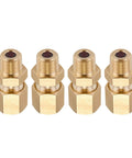 Front view: four brass compression straight tube fittings, 1/4" tube OD x 1/4" NPT male.