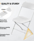 Ten Pack White Plastic Folding Chairs With Steel Frame Indoor Outdoor Portable Stackable Commercial Seating For Events Weddings Parties Picnics Office Dining And Kitchen Use 350 Pounds Capacity showing metal frame and cross bars