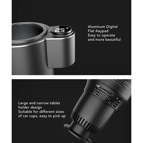 Smart 2 In 1 Car Cup Cooler And Warmer Perfect Tumbler Holder with aluminum digital keypad and versatile cup design.