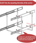Installation guide for The Real Deal Heavy Duty Two Tier Pull Out Cabinet Organizer, showcasing screw mounting direction for proper assembly.