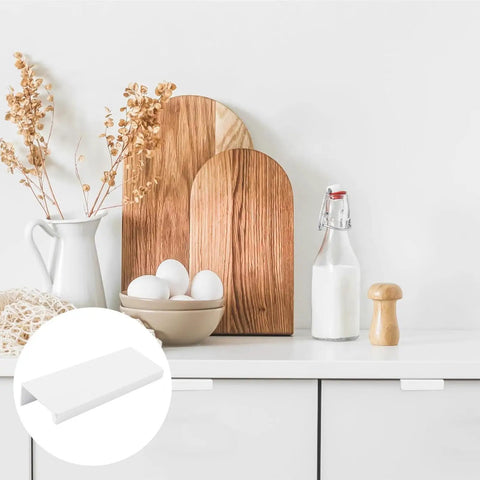 8 Pack Finger Edge Drawer Pulls, Self Adhesive Invisible Aluminum Cabinet Handles for Wardrobe, 100mm White Finish in kitchen