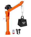 Heavy-Duty Pickup Truck Crane, 2200 Lb Load Capacity With 12V Electric Winch, showing boom with weight attached and remote control.