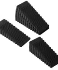 Rock Solid Black Rubber Wedge Shims For Furniture Leveling Hella Sturdy Anti Slip Wobble Pads To Smooth Uneven Floors And Zero Shake Universal Cabinet Stabilizers stacked, showing tapered edges.