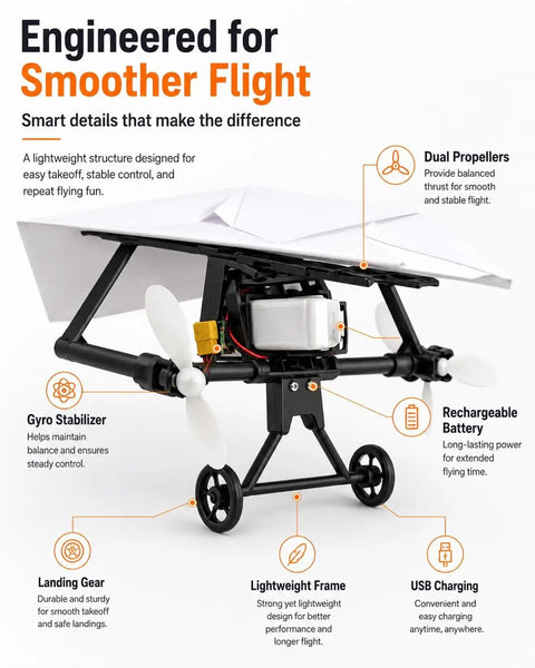 DIY Drone Kit With Gyro Stabilizer And Dual Propellers For Electric Remote Control Plane Lightweight Foldable Flying Kit