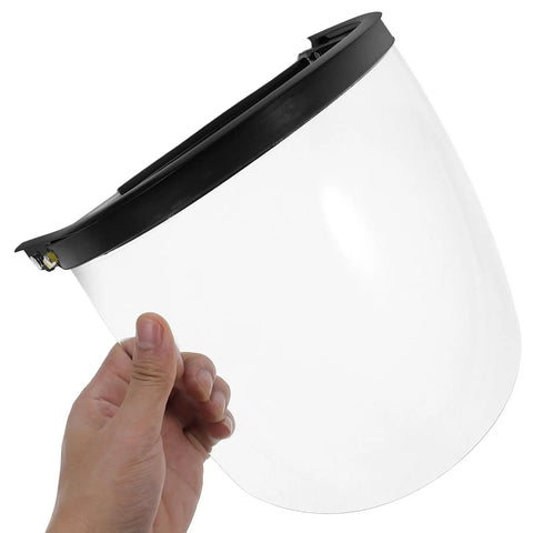 Badass Heavy Duty Protective Visor With Rock Solid Impact Resistant Shield held in hand, clear visor for welding and grinding.