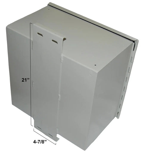 Built Tough Nema 4X Aluminum Electrical Enclosure Box 17 By 17 By 10 Inches with removable back plate, side view with dimensions.