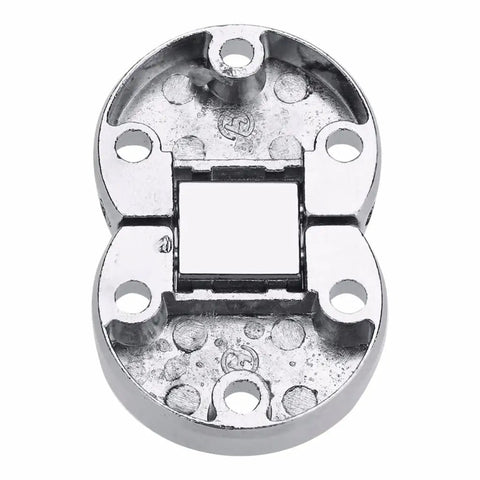 Heavy Duty Zinc Alloy Self Supporting Folding Table Hinges Two Pack Built Like A Tank oval hinge showing rounded shape and screw holes.