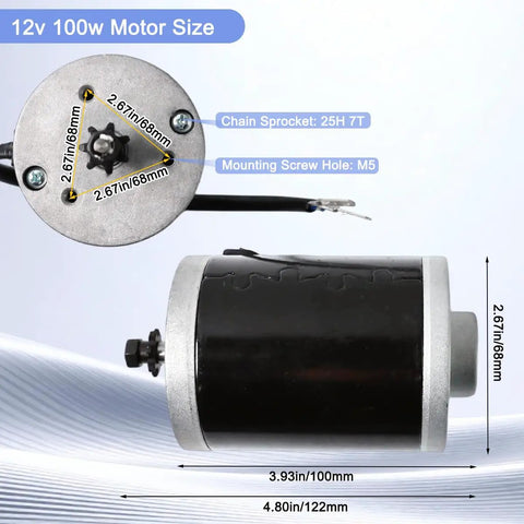 Replacement 12V 100W Brushed Electric Scooter Drive Motor For Razor E100 E125 E150 E175 Scooters And MX125 Dirt Bike With 7 Tooth 25H Chain Sprocket No Fuss Easy Plug And Play Fit