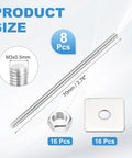 Eight Pack M3x70mm Fully Threaded Rods 304 Stainless Steel Right Hand Threaded Bar With Nuts and Washers for Heavy Duty Structural Anchoring and Fastening Ideal for Machine Tools and Mounting, 8 pcs