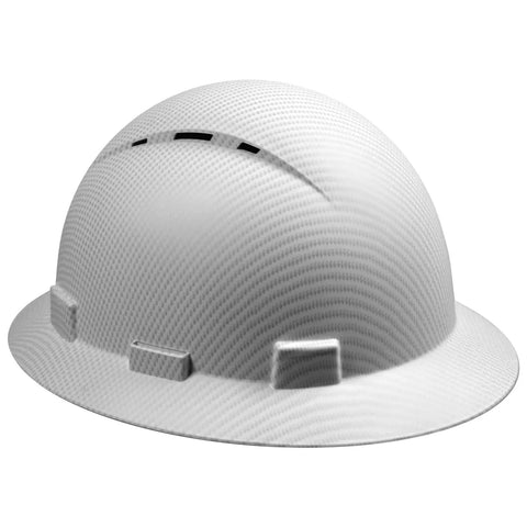 Full Brim Hard Hat With Six Point Ratchet Suspension All Day Comfort OSHA Safety Helmet Lightweight Durable HDPE Construction Hat Carbon Fiber Look Protective Gear With Accessory Slots For Men And Women