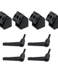 Four Piece 2020 Series Aluminum Extrusion Profile Connector Set In Black Zinc Alloy With Screws And Nuts And Hex Wrenches For 6mm T Slot And 20x20mm Frames Built For DIY Projects, shown with four clamps and handles