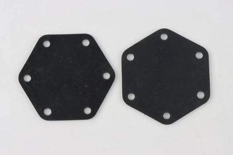 Two Pack Unloader Tower Diaphragms For Air Compressors 1855 Replacement Set shown in black with hex shape and mounting holes.