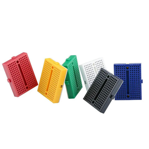 Six Color 170 Tie Point Mini Breadboard Kit For Arduino Proto Shield Distribution Blocks standing in vibrant colors