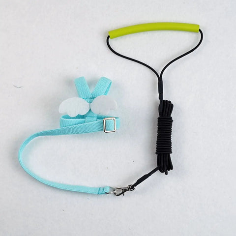 Blue medium parrot bird harness leash for outdoor training adjustable flying harness with durable nylon anti chew front chain