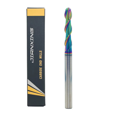 One Quarter Inch Extra Long DLC Coated Two Flute Carbide Ball Nose End Mill For Aluminum Copper Alloys And Plastic Machining