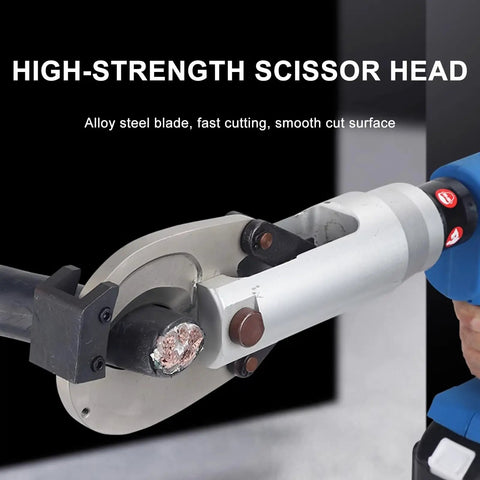 Upgrade Your Crew With This Badass Electric Hydraulic Wire Cutter. Heavy-duty alloy steel scissor head cutting through thick copper cable.